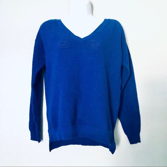 ModCloth 'Pointelle As Well' Women's XXS V Neck Sweater Blue Preppy Classic - Picture 3 of 9
